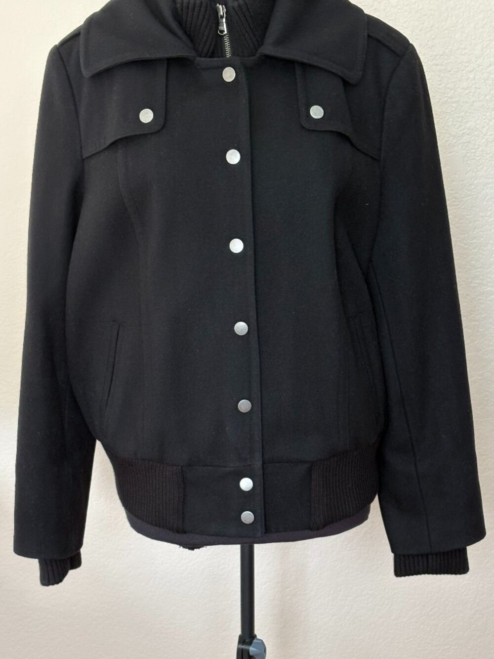 NY&C Size 16 Black Wool Blend Layered Bomber Jacket